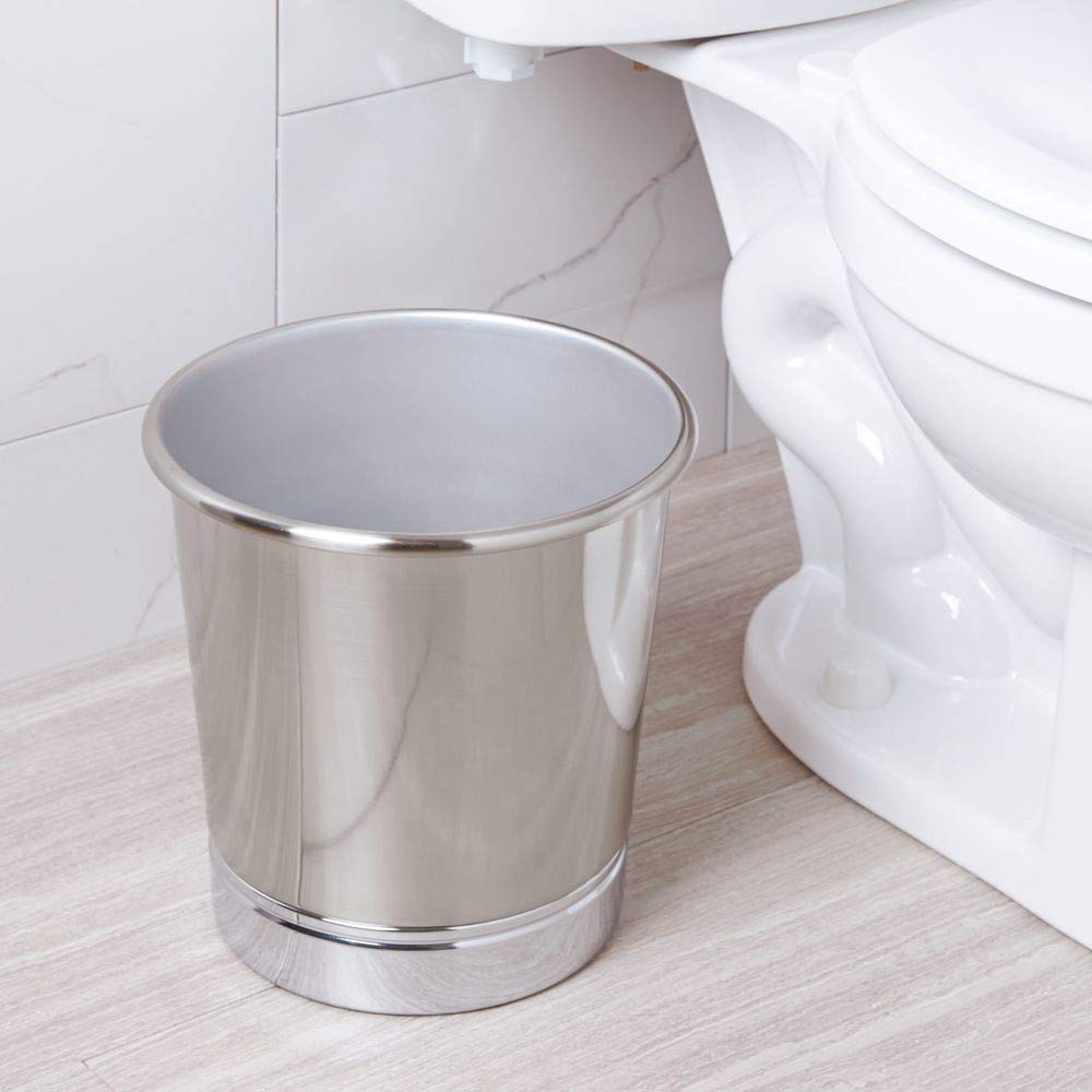 Idesign York Metal Wastebasket, Trash Can For Bathroom, Kitchen, Office, Bedroom, 9.5'' X 9.5'' X 10.25'' - Brushed Nickel And C