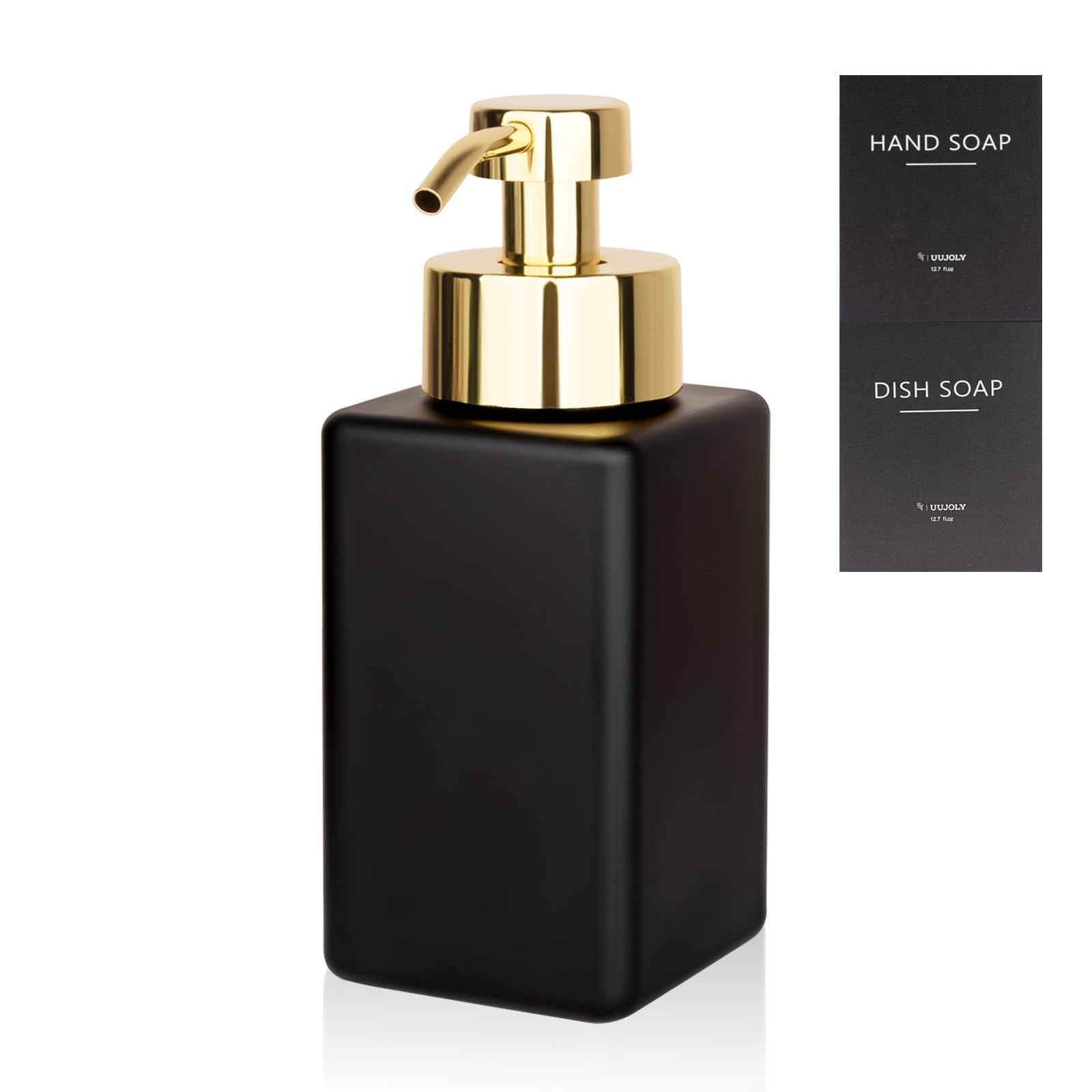 Foaming Soap Dispenser With Stainless Steel Pump, 12Oz Refillable Glass Liquid Dish Soap Bottles For Bathroom, Kitchen Sink, Hom