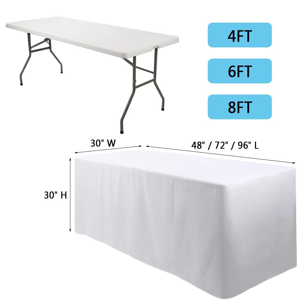 Waysle 4 Feet (L x W: 48''X30'') Rectangle Fitted Tablecloth for Wedding Party Banquet Polyester Cloth Fabric Cover  White