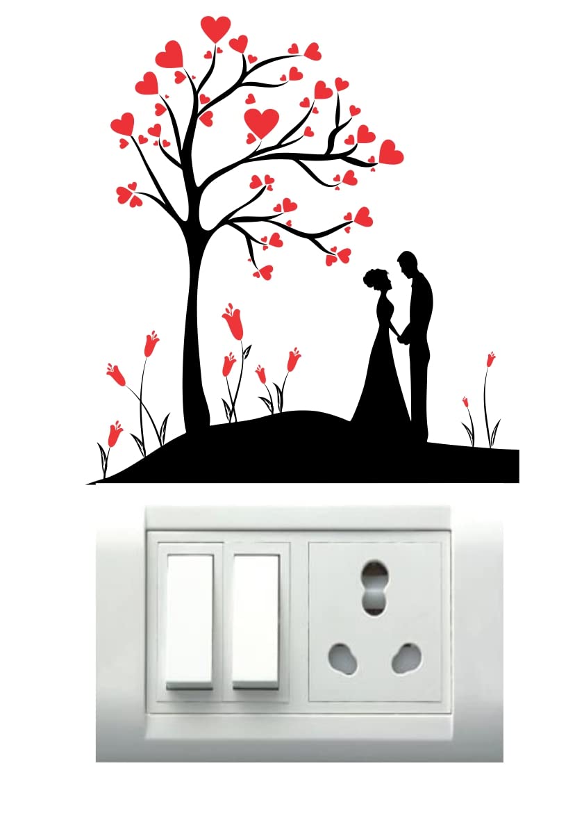 Decor Villa Love Heart Switch Board Sticker Floral Stickers Wall Stickers Light Switch Standard, Multicolour - Pack Of 1 (6 Stic