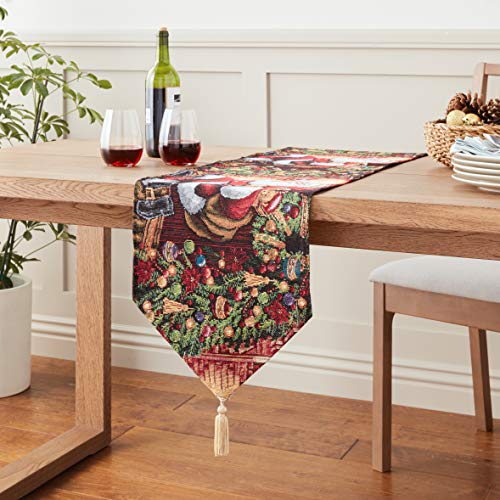 Decorative Christmas Santa Claus Design Tapestry, 13'' X 70'' Table Runner
