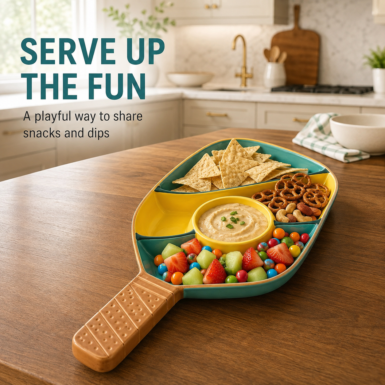 Khen Ceramic Pickleball Dish | Paddle Shaped Serving Tray Platter Decorative Tableware