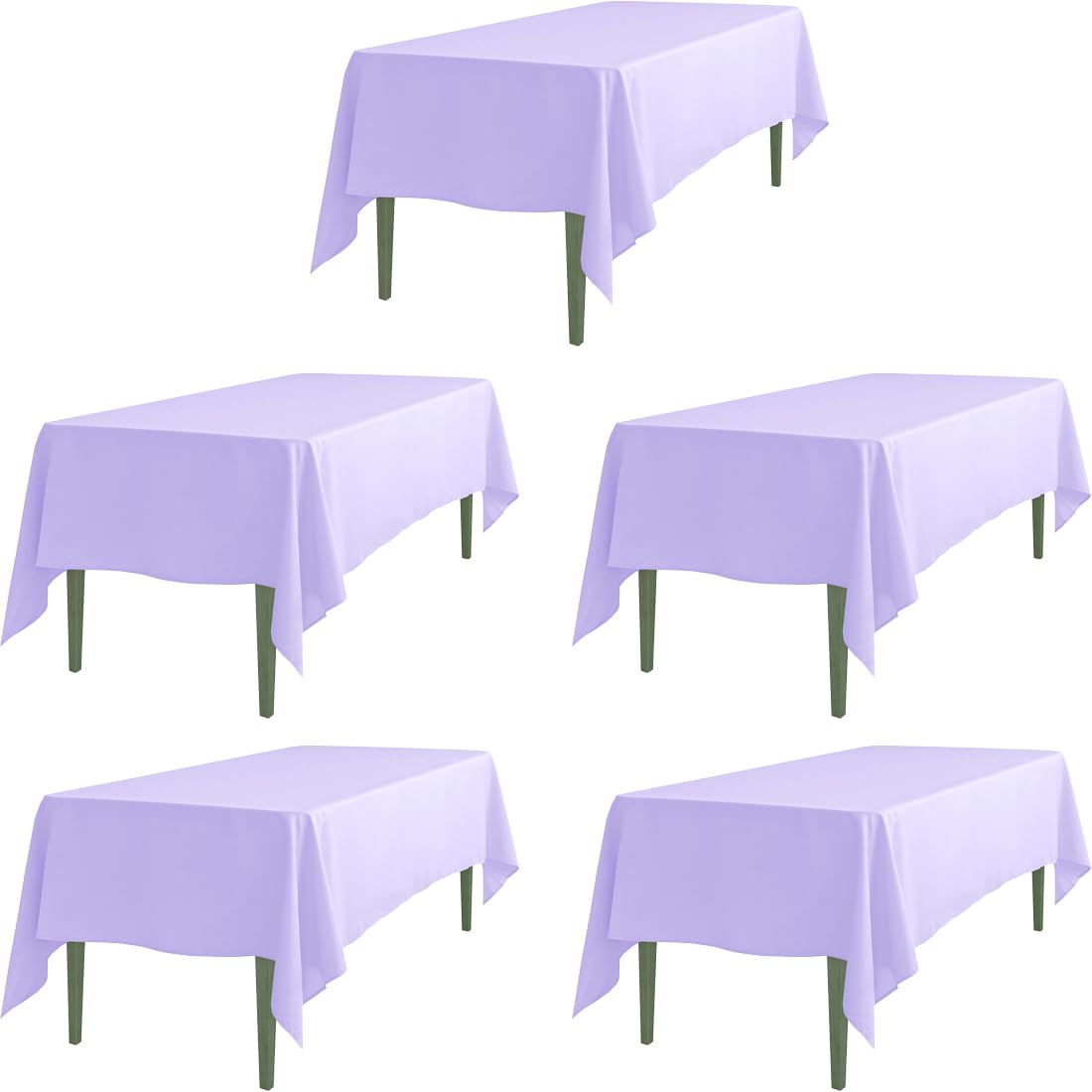Ltc Linens 5 Pack Lavender Rectangular Tablecloths 60 X 126 Inches For 8 Feet Rectangle Banquet Tables With Half-Drop - Stain An