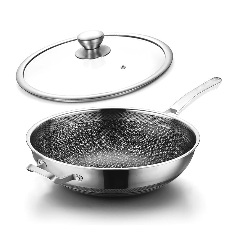 Toutrop Wok Pan,Hybrid Nonstick 14 Inch Wok with Lid,Induction Non Stick Stainless Steel Large Deep Woks&StirFry Pans,Frying Pa