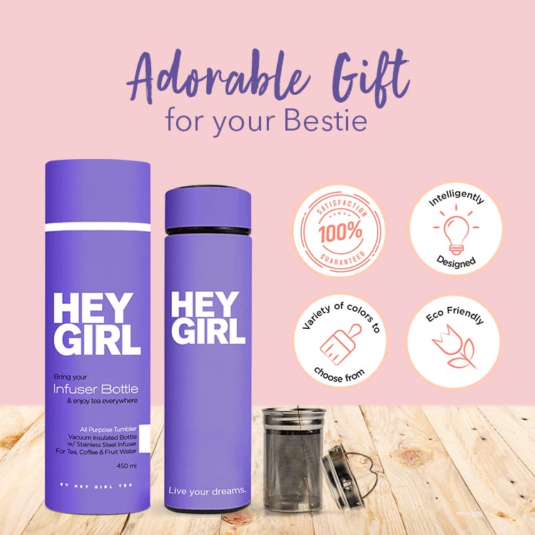 Hey Girl Tea Infuser Bottle 450Ml - Insulated Stainless Steel Water Bottle - Thermos Tea Tumbler With Tea Diffuser - Portable Tr