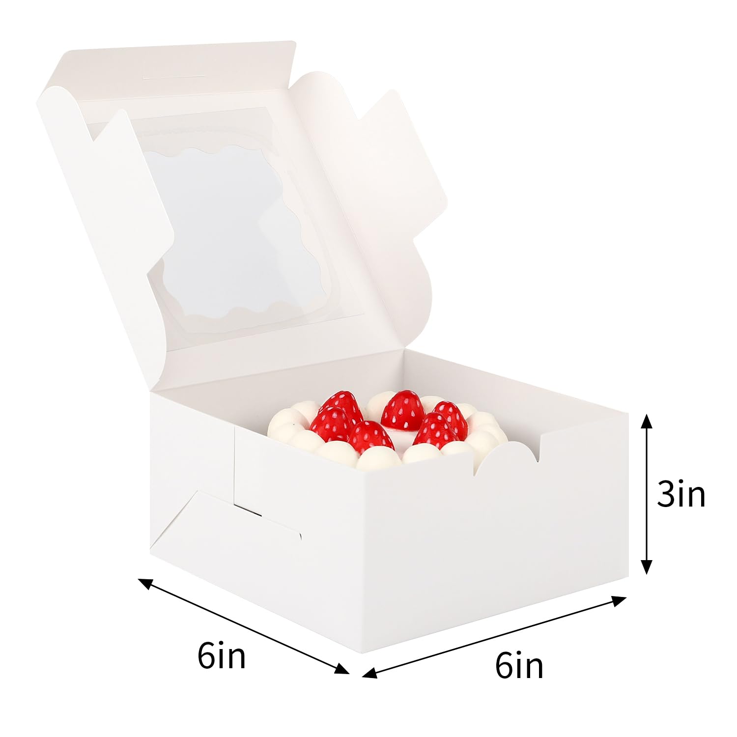 Moretoes 30Pcs Bakery Boxes 6X6X3 Inches Cookie Box With Window For Valentines Day White Treat Boxes For Small Pie, Chocolate Co