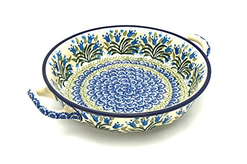 Polish Pottery Baker - Round With Handles - 8 '' - Blue Bells