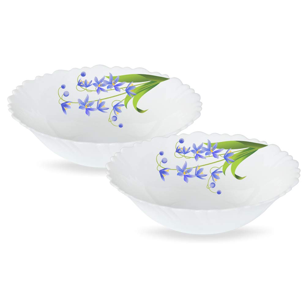 Larah By Borosil Lavender Opalware 2 Pc Multipurpose Bowl Set | 500 Ml Each | Microwave & Dishwasher Safe, Bone-Ash Free | Crock