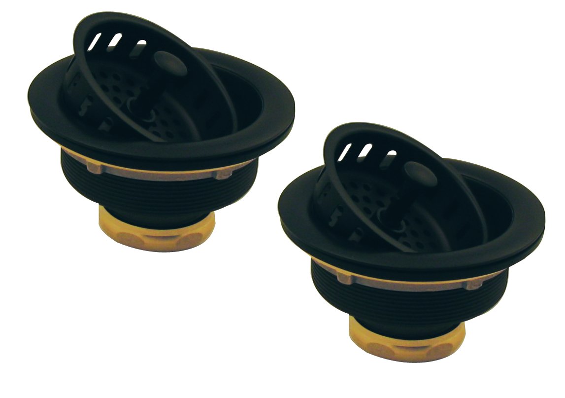 Westbrass D2145-62 3-1/2'' Post Style Large Kitchen Sink Basket Strainer, Matte Black (2-Pack)