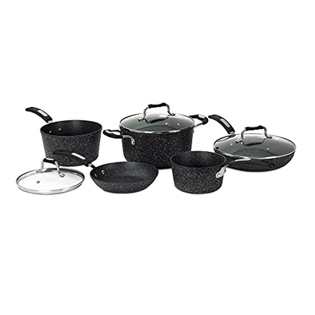 THE ROCK by Starfrit 8-Piece Cookware Set with Bakelite Handles, Black