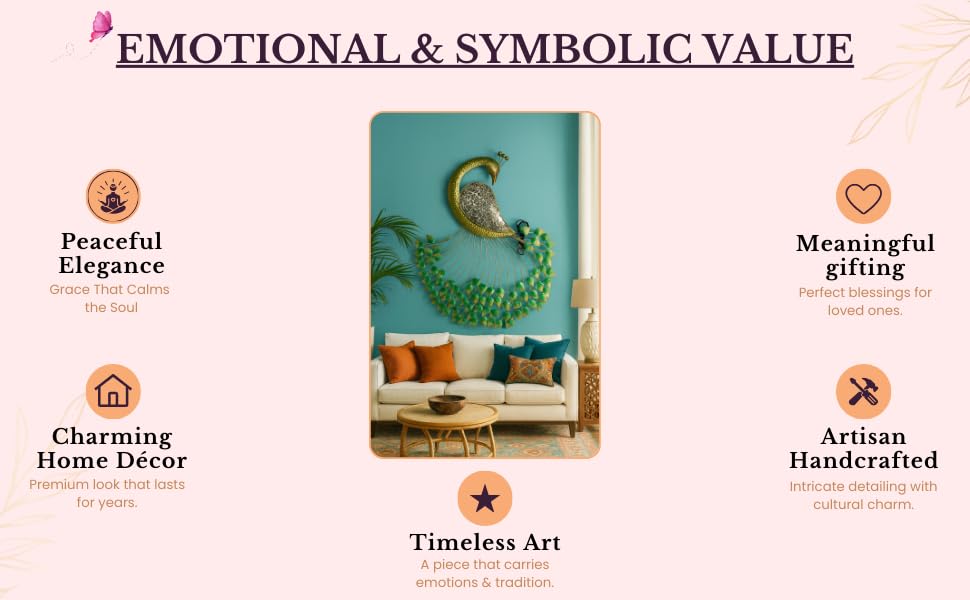 Himmart Hand Crafted Metal Led Peacock Hanging Wall Decor For Living Room Bedroom-56L X 36W Cm