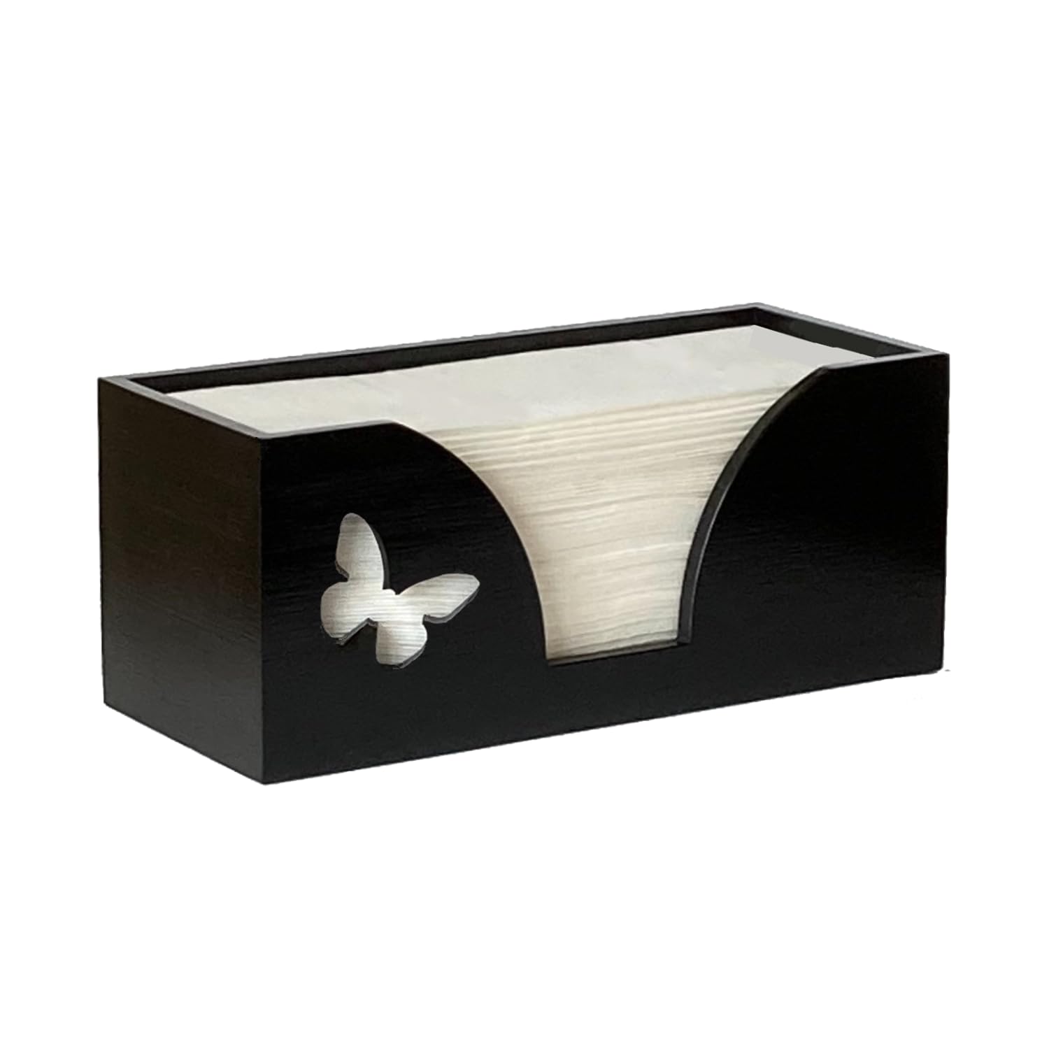 Countertop Paper Towel Dispenser With Engraved Butterfly In Black Bamboo - Compatible With C Fold, Multifold, Trifold & Z Fold H