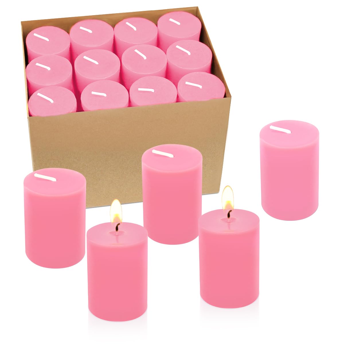 Yusevot 12 Hours Pink Votive Candles, 2.0 Inch Unscented Wax Candles for Wedding, Party, Holiday & Home, 24 Packs, VOTIVE-24X2.0