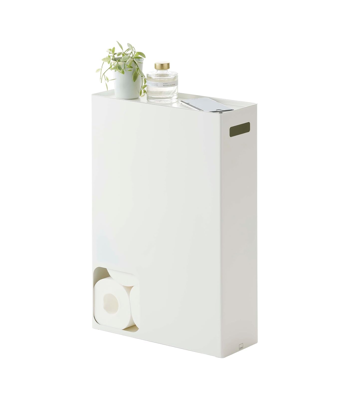 Yamazaki Home Toilet Paper Stocker - Bathroom Storage Organizer Dispenser Not For Jumbo Rolls Steel One Size White