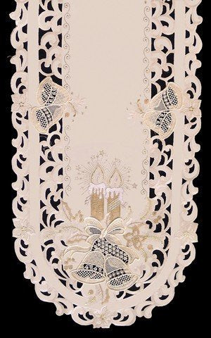 Sainty H8675/E-(52x71) Candles & Bells-Cream Oblong Tablecloth, 52 x 71