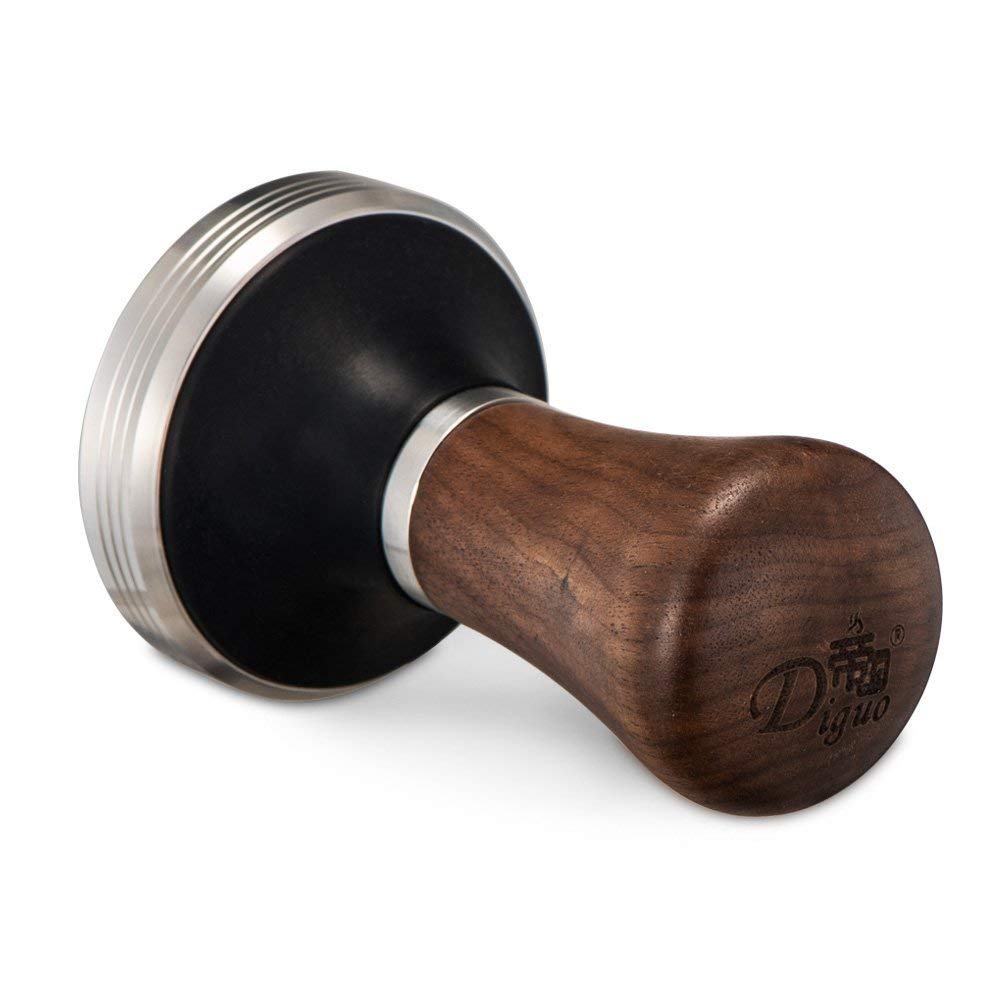 Diguo Elegance Wooden Coffee Tamper. Flat Espresso Tamper For 53Mm Portafilter. Stainless Steel Flat With Height Adjustable Wood