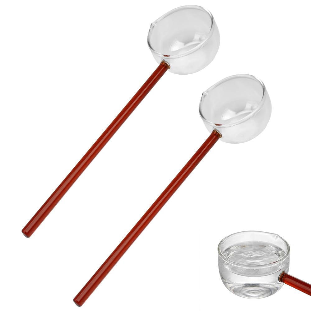 9.65 Heat Glass Ladle, 2 Pack High Temperature Borosilicate Glass Mixing Utensil Ladle Can Be Heated Directly Open Flame with P