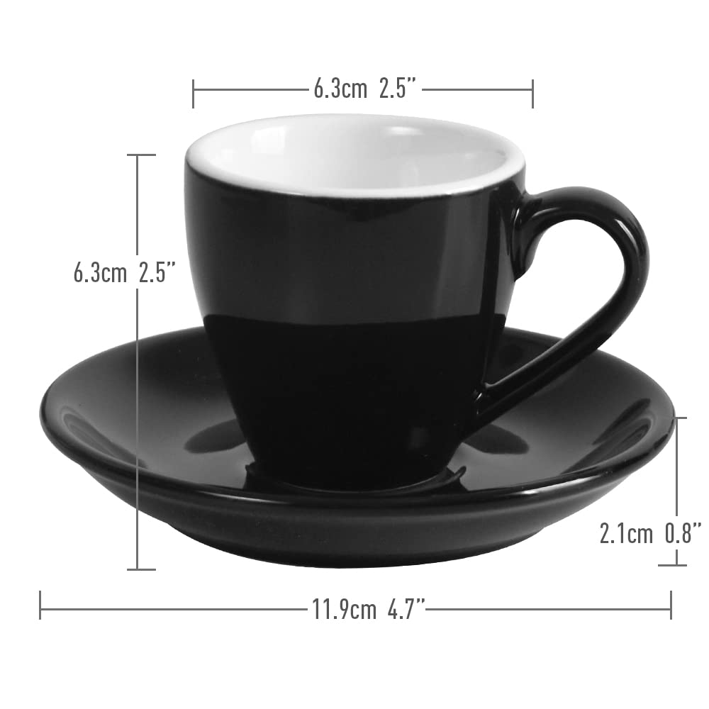Ionegg Porcelain Espresso Cup With Saucer, Espresso Shot Cup, 80Ml/2.7Oz, Black
