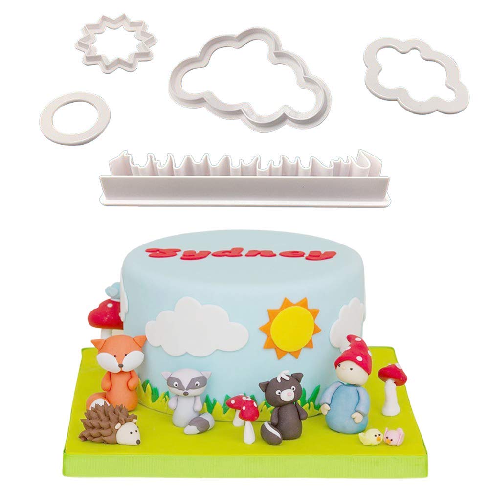 Nature Fondant Cutter Set- Sun, Clouds, Grass, Fire Plastic Gumpaste Cookie Cutter Mold For Baby Shower Cake Topper Decorating S