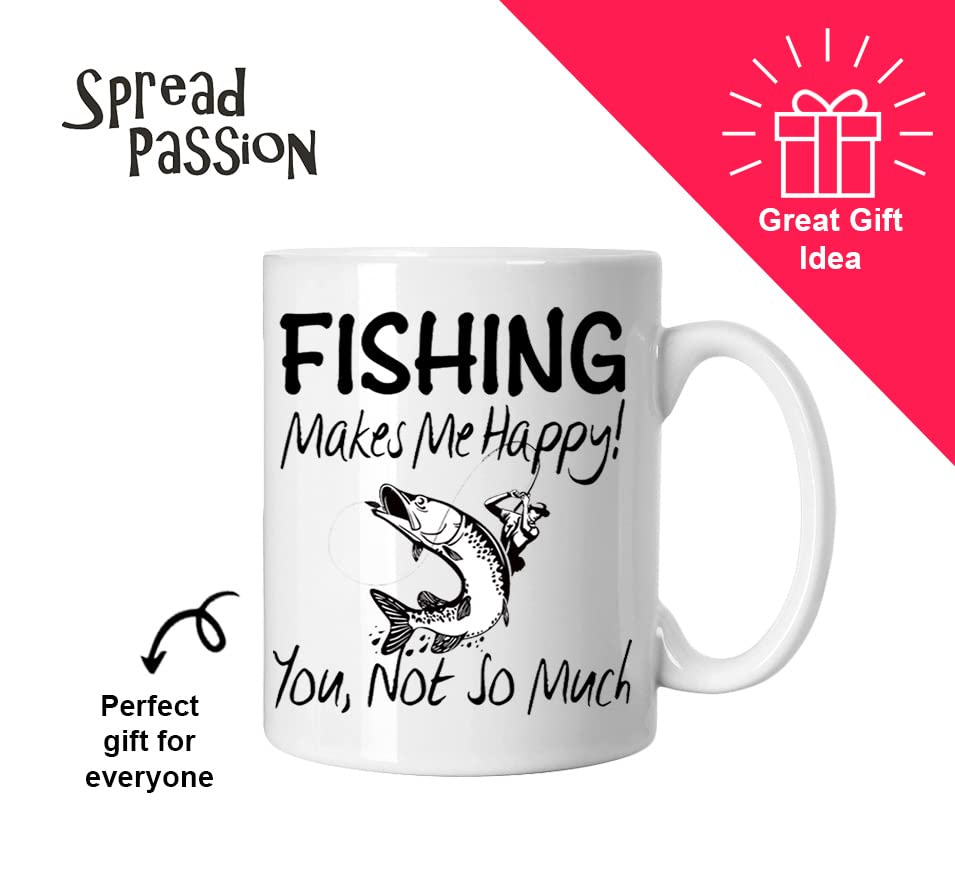 SpreadPassion Fishing Mug - Fishing Makes Me Happy - Fishing Gift - I Love Fishing Mug