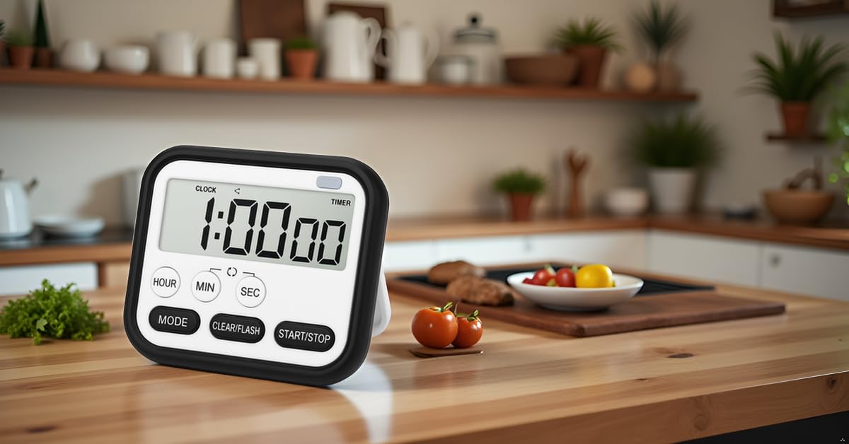 Aerys Digital Kitchen Timer And Stopwatch, Large Lcd Display, 24-Hour Countdown, Loud Alarm, Magnetic Back, Retractable Stand, F