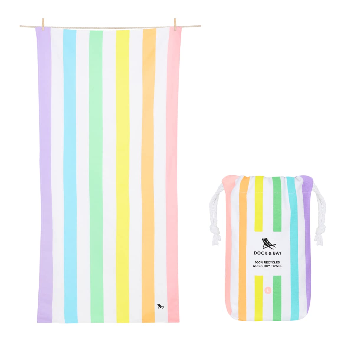 Dock & Bay Beach Towel - Quick Dry, Sand Free - Compact, Lightweight - 100% Recycled - Includes Bag - Summer - Unicorn Waves - E