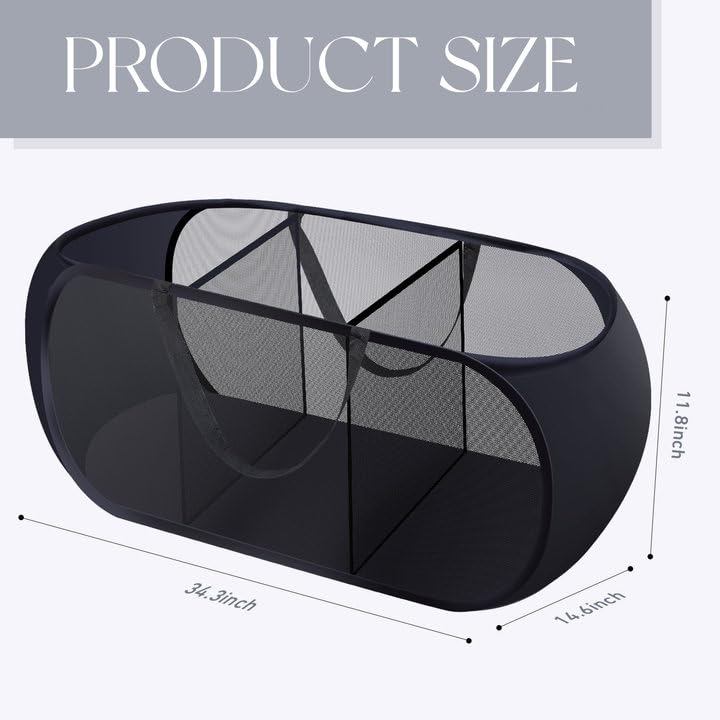 2 Pack Mesh Pop Up Laundry Hamper, 3 Compartments Collapsible Mesh Laundry Baskets, Popup Hamper For Cruise, Travel, Bathroom, K