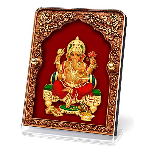 Eknoor Gold Plated And Velvet Base Mahal/Palace Design Ganesh Ji Car Dashboard/Home Decor/Gift Idol - Mahal Velvet
