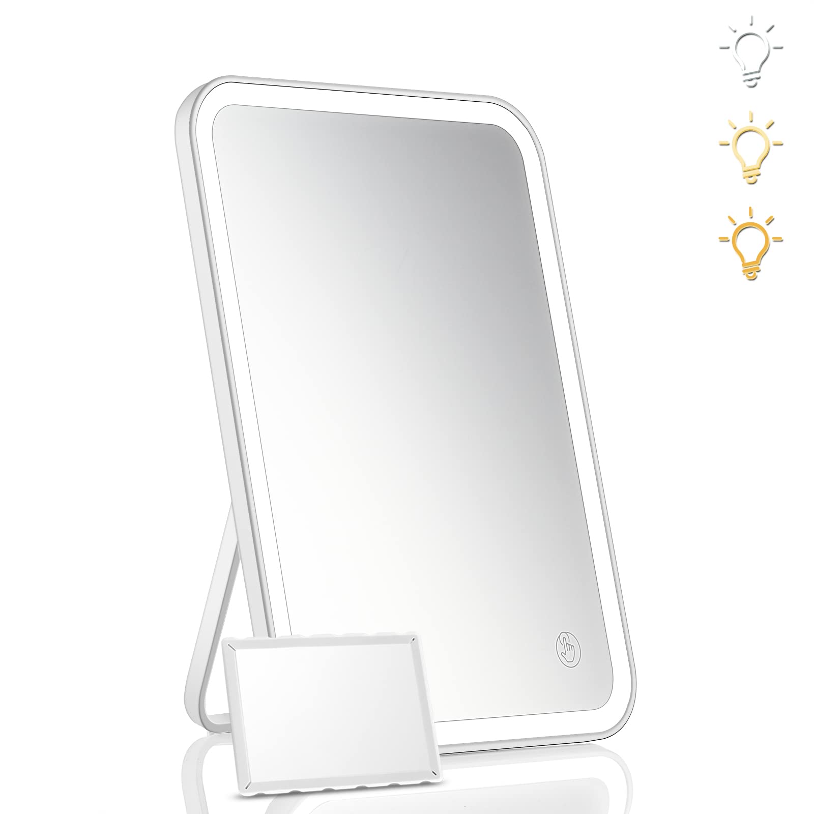 Kookin Lighted Vanity Makeup Mirror With Lights 3 Color Lighting Modes Rechargeable Touch Screen Adjustable Tabletop Wall Hangin
