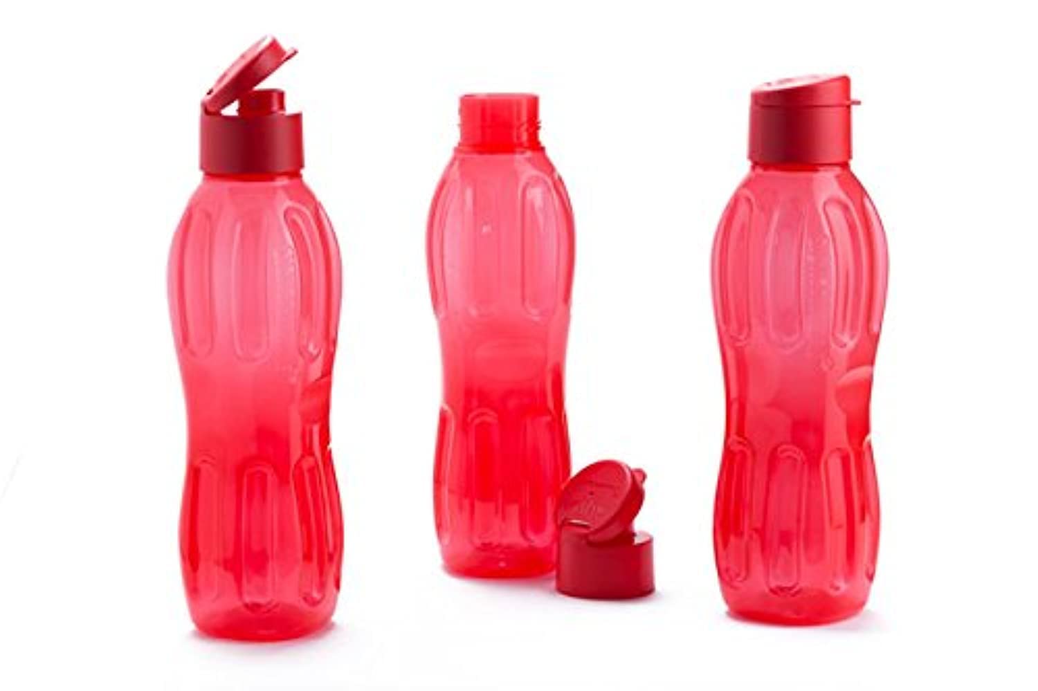 Signoraware Fliptop Aqua Plastic Bottle Set, Set Of 3, 1 Litre, Red