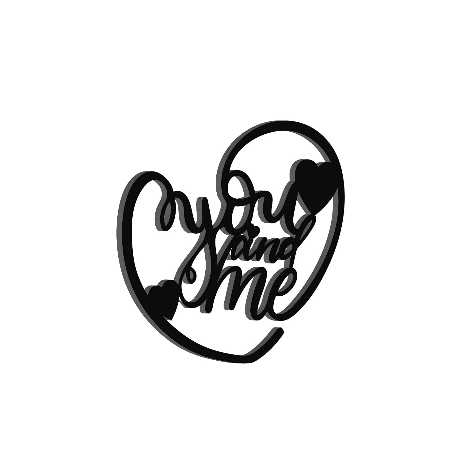 Ecraftindia Heart Shaped You And Me Love Quote Black Engineered Wood Cutout Wall Art Decor - Ideal Gift For Anniversary Or Weddi