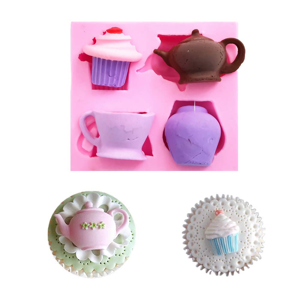 Teapot Cup Cupcake Shape Afternoon Tea Silicone Mold Sugar Chocolate Candy Fondant Cake Cupcake Toppers Decoration Tool Polymer