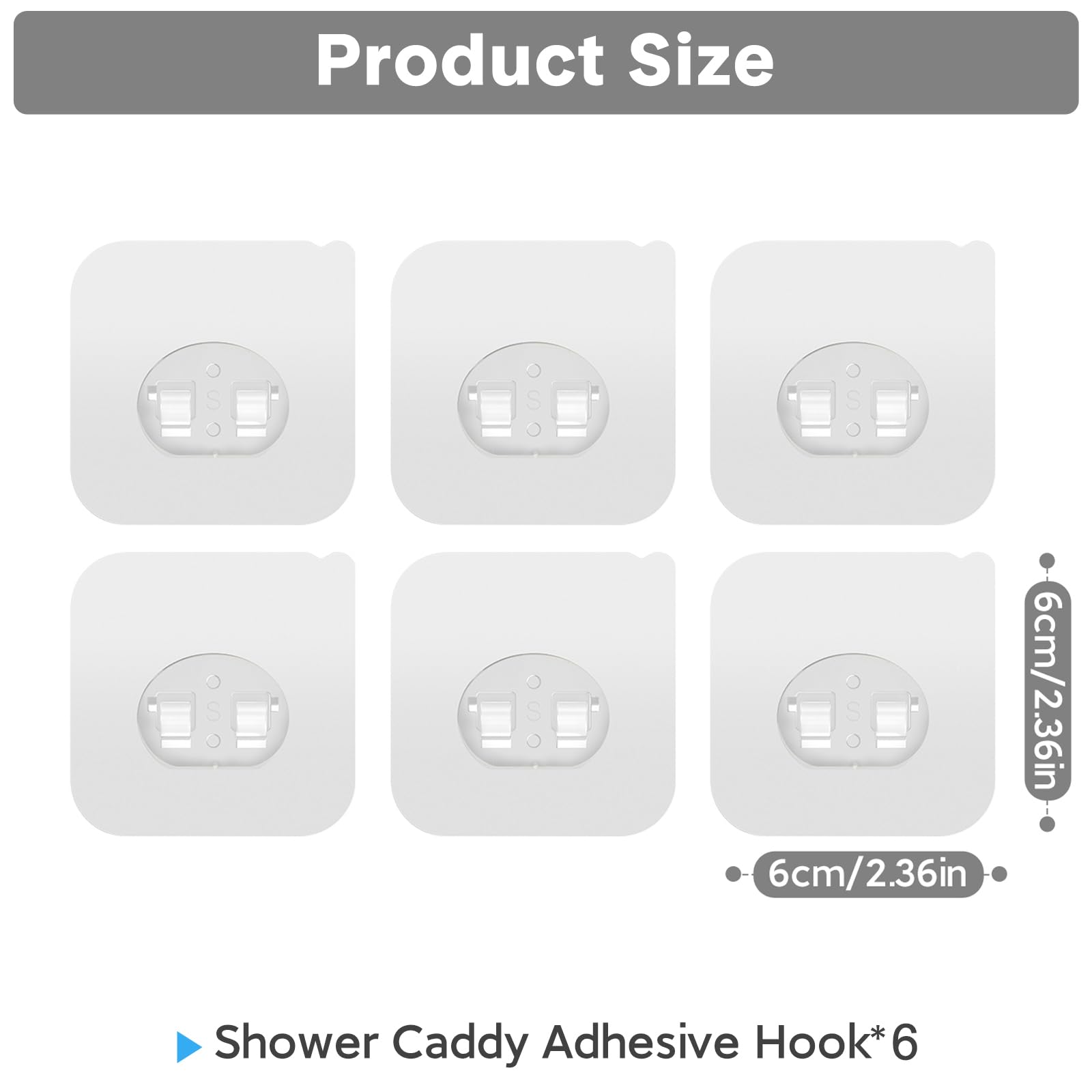 Lsnisni 6 Pack Shower Caddy Adhesive Replacement, Strong Adhesive Hooks For Shower Shelf, Waterproof Shower Adhesive Hooks, No D
