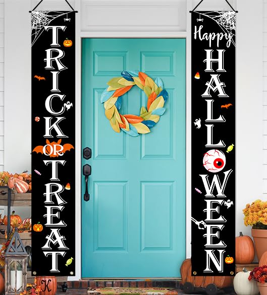 Halloween Decorations Indoor Outdoor Trick Or Treat Happy Halloween Banner Porch Welcome Sign Decor For Home Door Wall Party