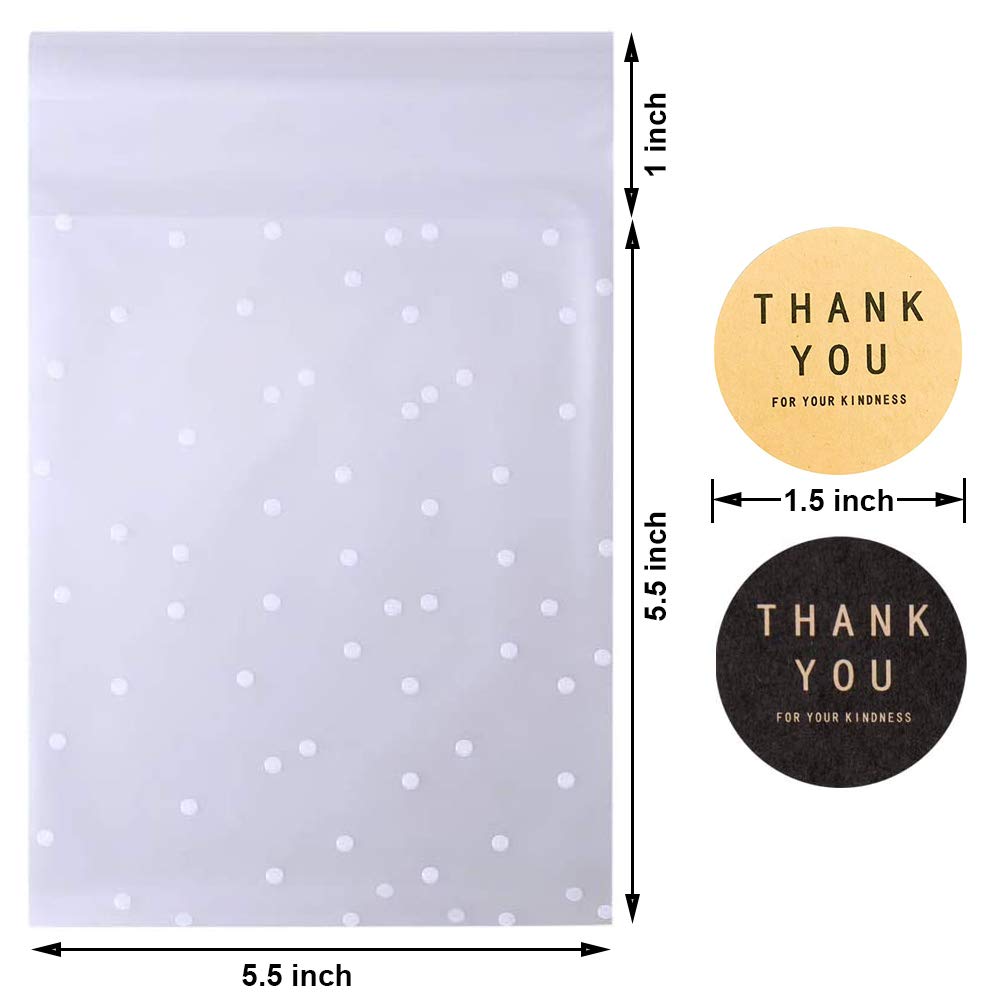 Self Sealing Cookie Bags Cellophane Treat Bags, Searik White Polka Dot Party Pastry Candy Bags For Cookie Wedding Party Gift Giv