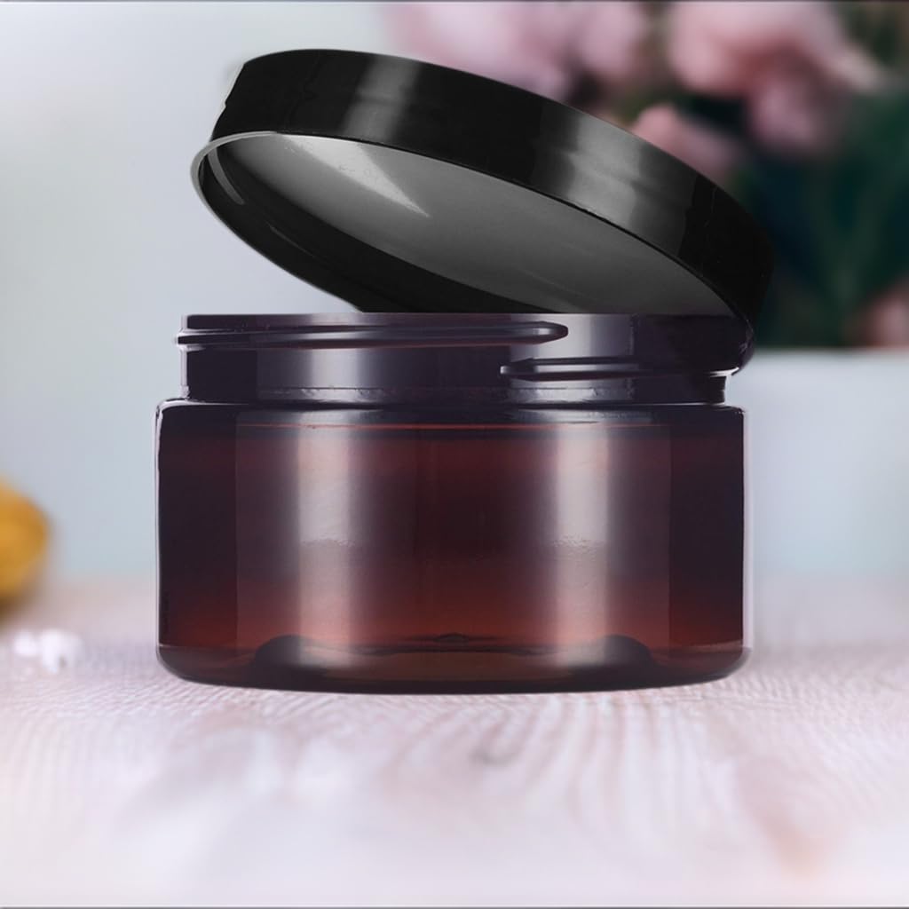 2 Oz Amber Pet Plastic Refillable Low Profile Jar With Black Smooth Lid (12 Pack)