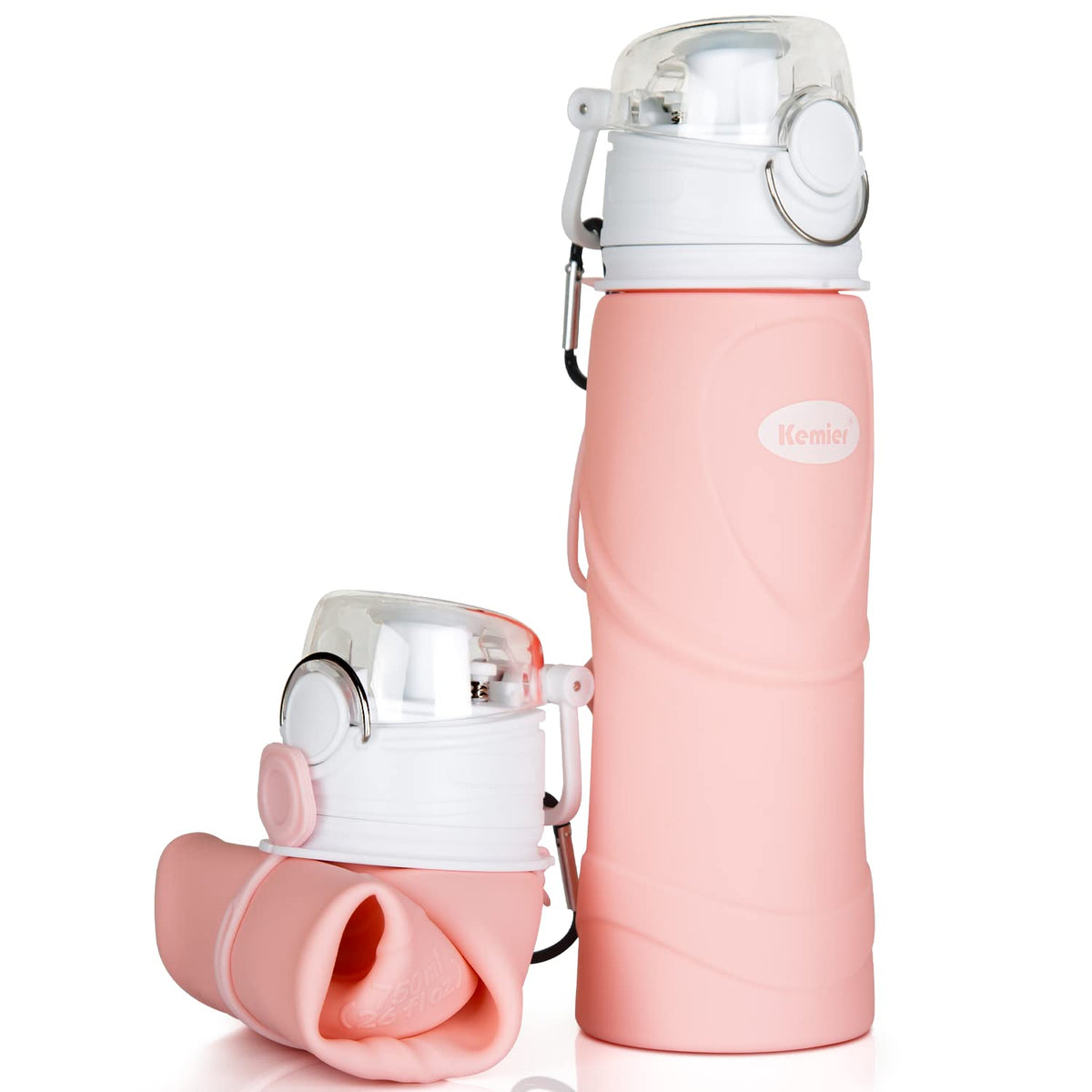 Kemier Collapsible Water Bottle - Reusable Bpa Free Silicone Travel Water Bottle For Hiking Camping Foldable Leak Proof Sports D