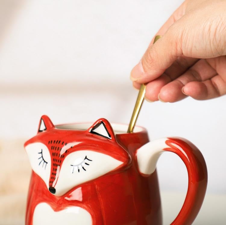 3d Ceramic Fox Relief Hand Painted Coffee Mug Milk Cup with Handle