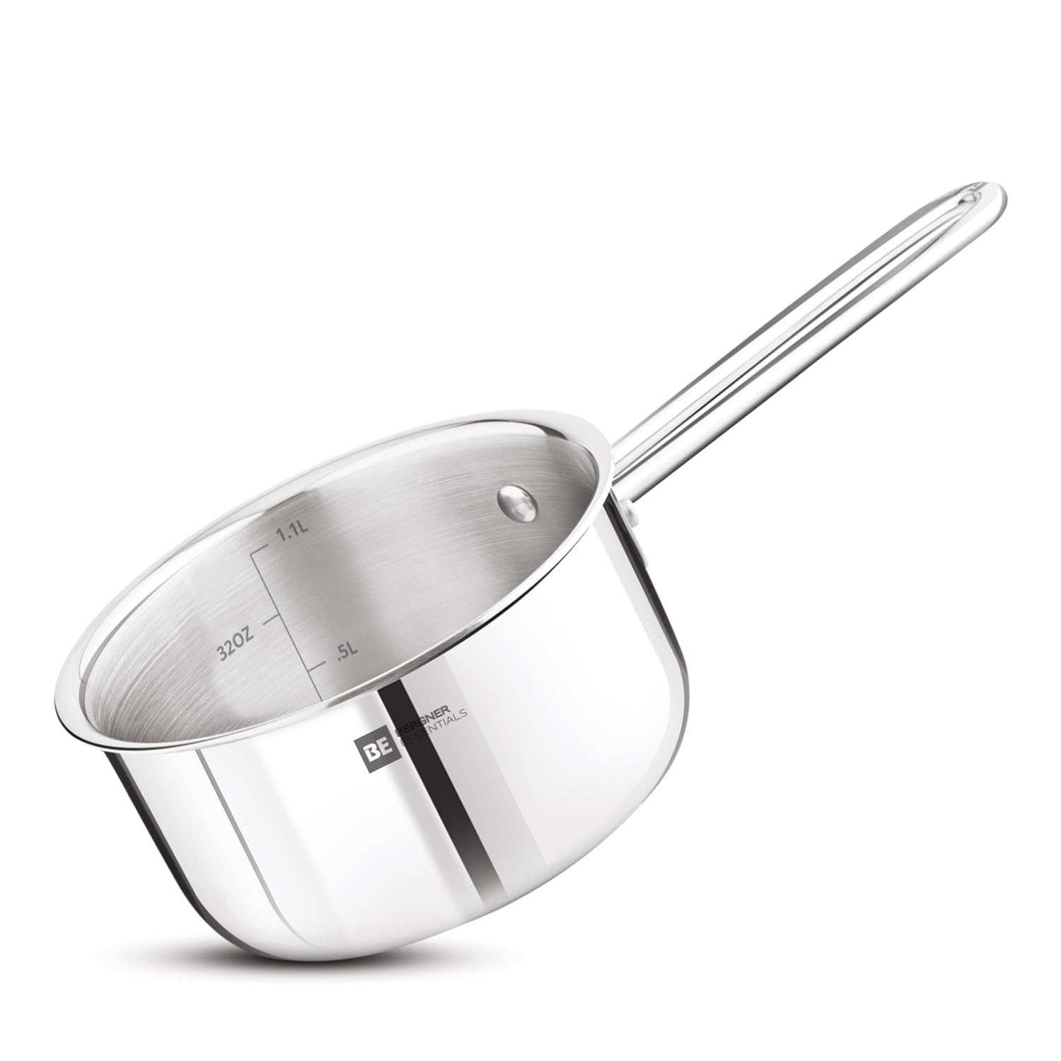 Bergner Be Essentials Triply Stainless Steel 16Cm / 1.7 L Teapan, Milkpan/Saucepan With Rivetless Stay Cool Handle, Healthy Cook