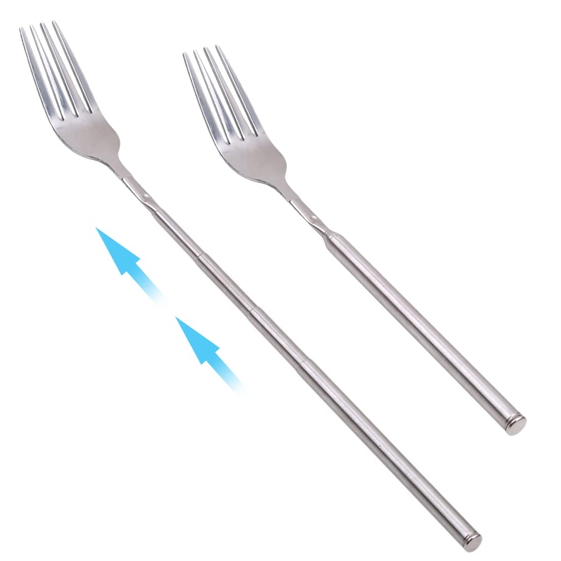 Atqik 2Pcs Extendable Fork,Telescopic Stainless Steel Dinner Long Forks Extends To 25 Inches,Bbq Fruit Dessert Long Handle Fork
