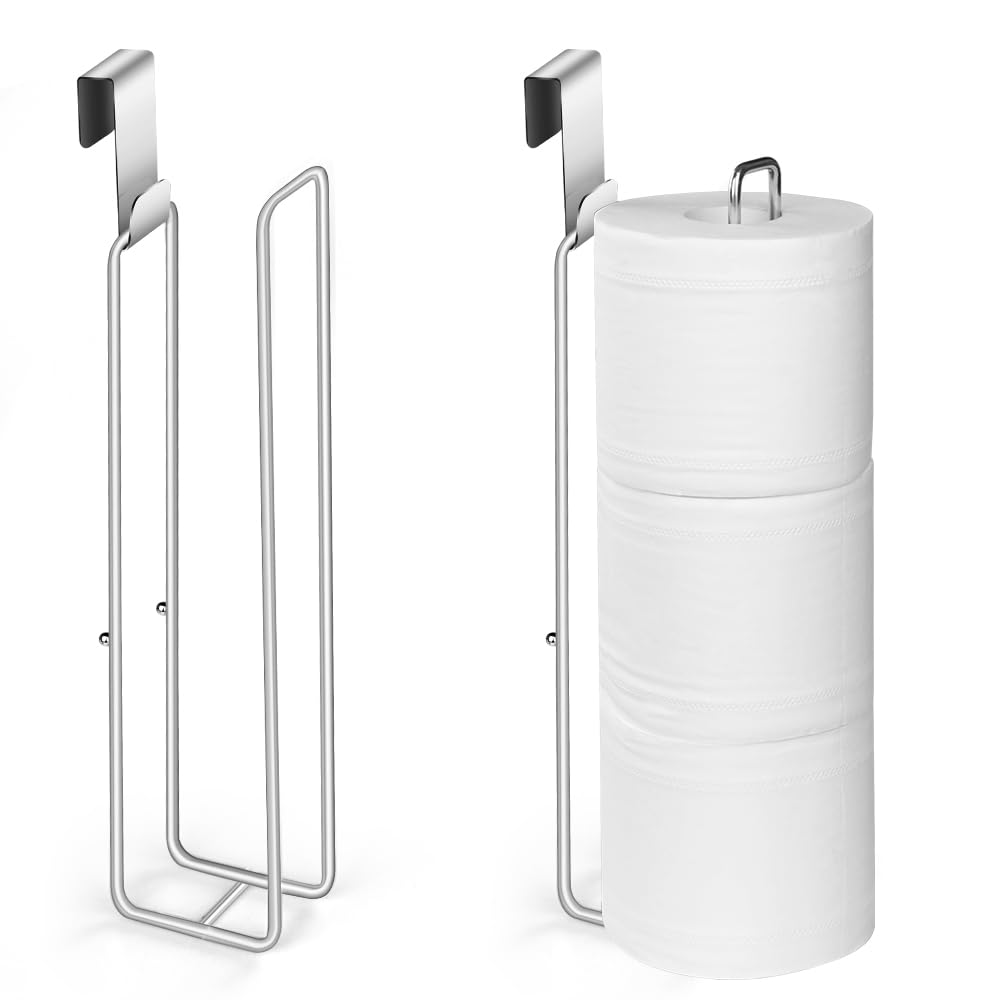 Silver Extra Toilet Paper Storage For 3 Roll Tissue Over The Tank Toilet Paper Roll Holder Stainless Steel Adhesive Hanging Toil
