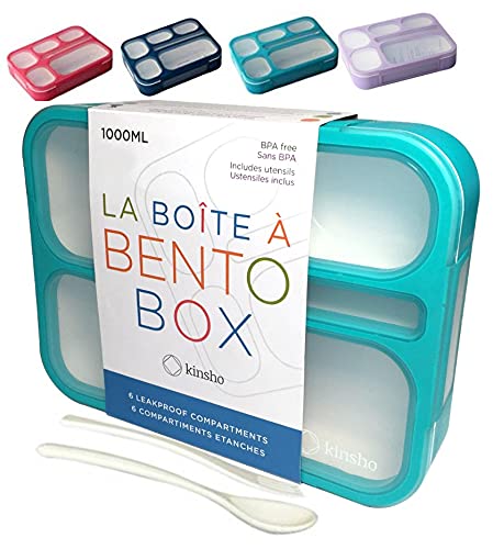 Kinsho Bento Box Lunch-Box Containers For Kids, Adults  6 Compartment Lunch-Boxes  Leakproof School Bentobox, Snack Or Meal Port