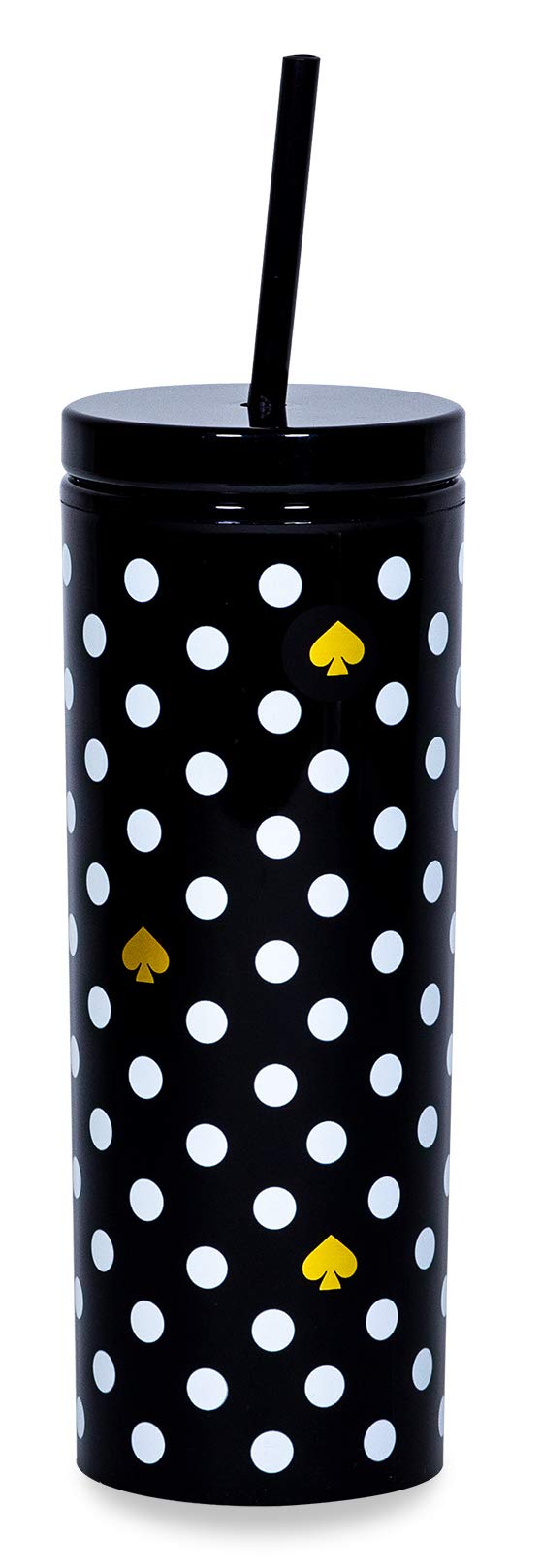 Kate Spade New York Insulated Tumbler With Reusable Straw, Black 24 Ounce Acrylic Travel Cup With Lid, Polka Dots