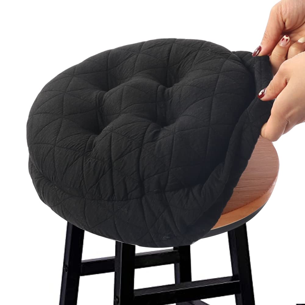 Buyue Round Bar Stool Seat Cushion, Dia.13 Luxury Fashion Jacquard With Anti-Skid Silicone Bar Stool Cushion Padded (Black, M,1