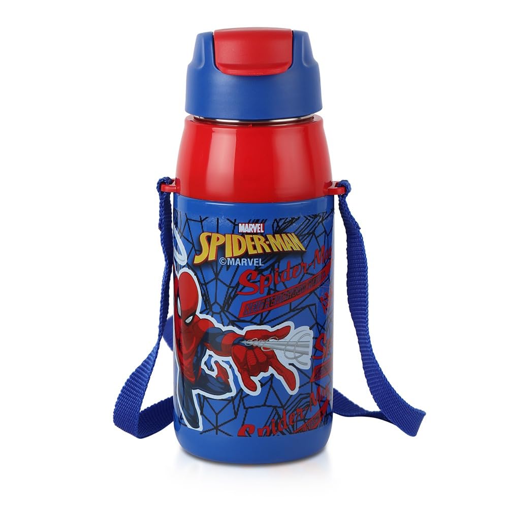 Cello Puro SteelX Hydra Kid 400 Inner Steel Insulated Water Bottle 400Ml, Blue | Spiderman Print | Isi Certified, Leakproof | E
