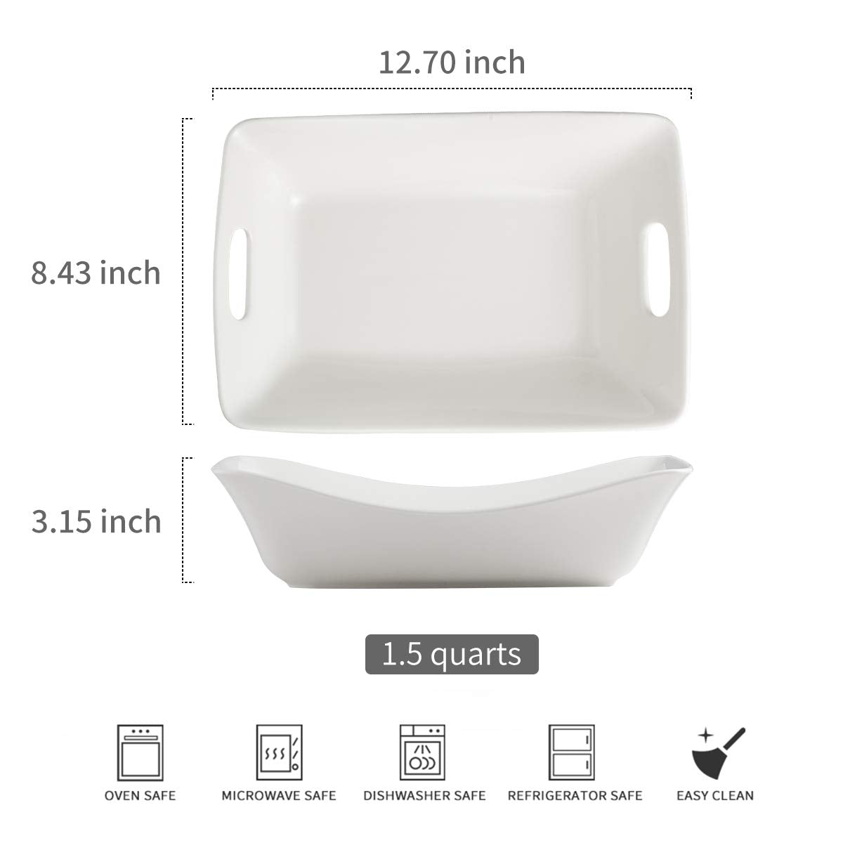 YHOSSEUN 1.5 Quarts Serving Bowl with Handles Set Rectangle Serving Platter Porcelain Bowl Set  2 Pack White