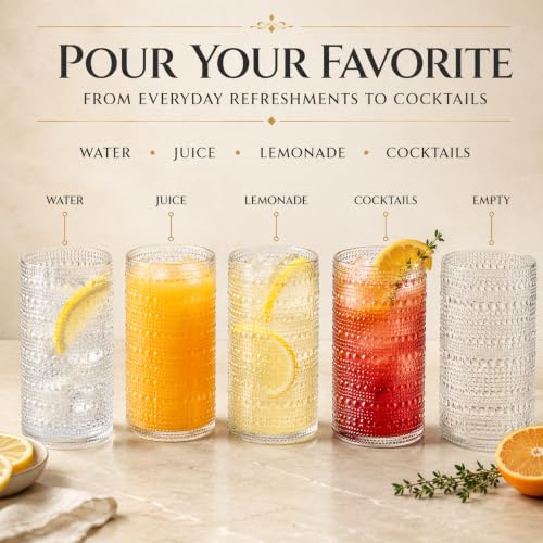 Barcelona Acrylic Highball Hobnail Glassware, Set of 6