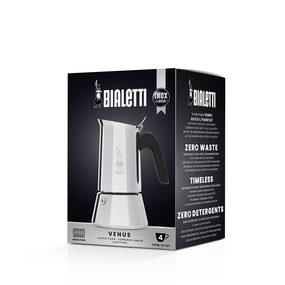 Bialetti - New Venus Induction  Stovetop coffee Maker  Suitable for all Types of Hobs  Stainless Steel  4 cups (57 Oz)  Silver