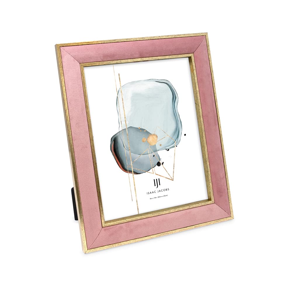Isaac Jacobs 8x10 Pink Velvet Picture Frame with Metallic Gold Double Border, Photo Frame, Horizontal & Vertical, Made for Table