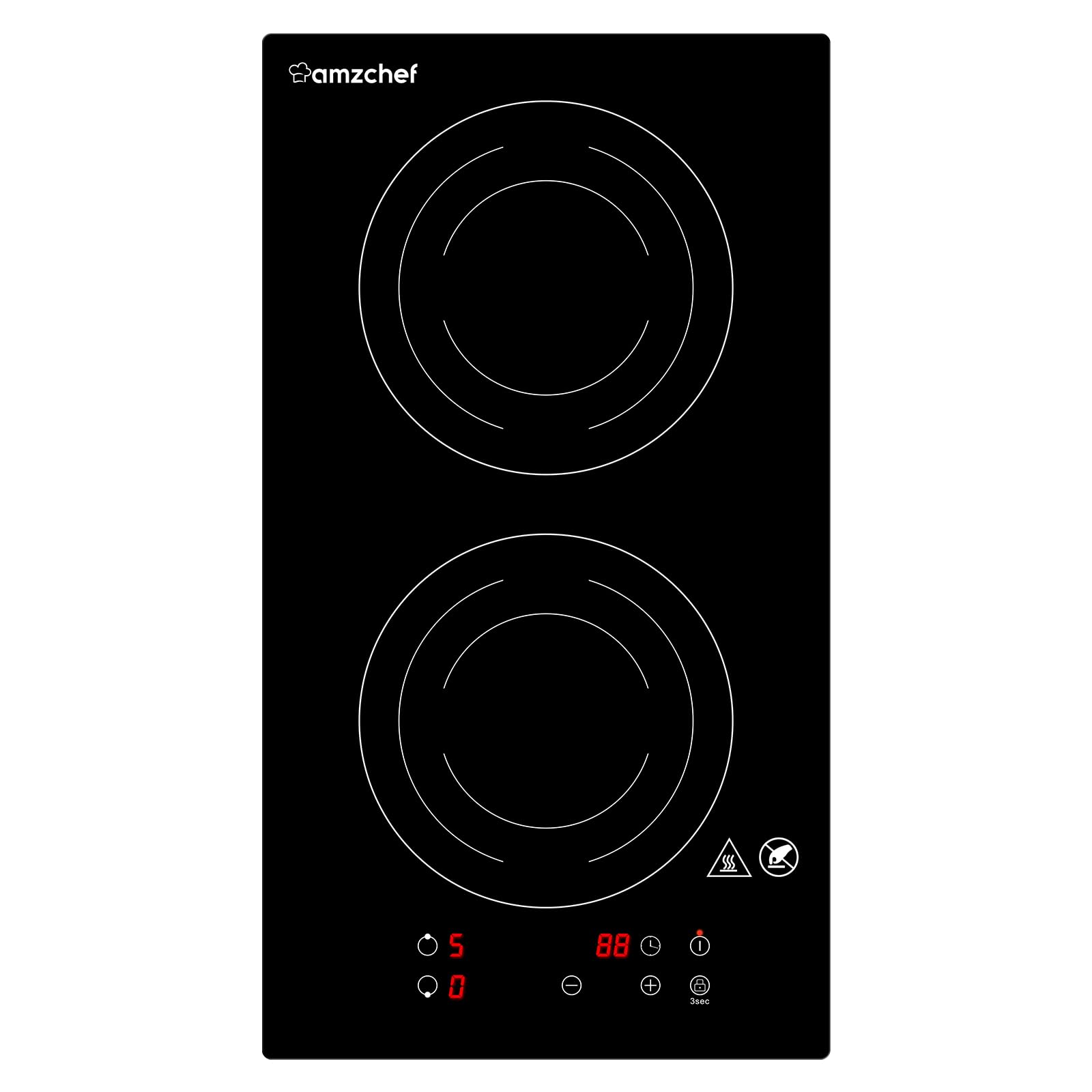 Amzchef Electric Induction Cooktop 2 Burners,12'' Electric Stove Top With Plug 1800W, 120V, 9 Power Levels, Child Lock, Timer, T